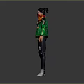 Detailed 3D Character With Green Jacket Red Scarf Black Pants And White Shoes