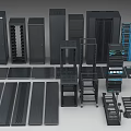 Computer Server Racks And Cabinets With Various Black Components And Structures 3d model