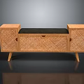 Wooden Storage Cabinet With Woven Texture Black Cushion And Slim Legs