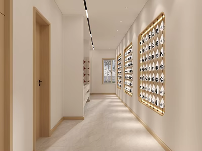 School Corridor With Bright Lighting And Wall Displays 3d model