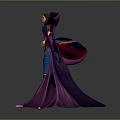 Game Movie Character In Blue Purple Outfit With Purple Cape Ornate Metallic Design Standing Pose