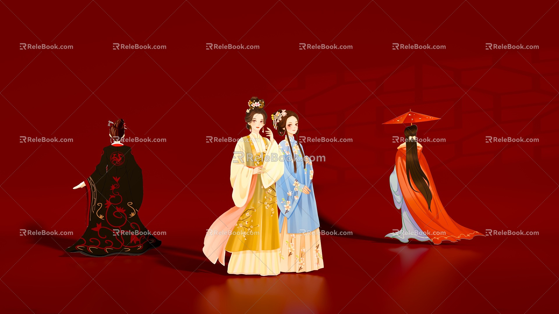 Ancient Costume Hanfu Women Characters Ancient Women Retro Characters Combination Chinese New Chinese Clothing Chinese Clothing Clothes 3d model