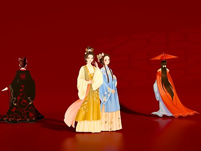 Ancient Costume Hanfu Women Characters Ancient Women Retro Characters Combination Chinese New Chinese Clothing Chinese Clothing Clothes 3d model