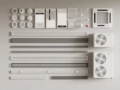 Air Conditioner Air Vents With Grilles Stripes Panels And Various Modern Design Components 3d model