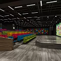 Movie Theater Interior Design With Colorful Seats Wooden Steps And Ceiling Lights