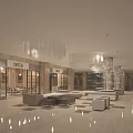 Modern Mall Shop Space With Coffee Bistro Storefronts Lounge Sofas Tables And Chandeliers