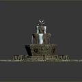 Multi Tiered Stone Fountain With Flowing Water White Doves And Benches On Pavement