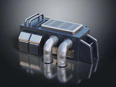 Black Industrial Equipment With Two Silver Pipes And Rectangular Metal Top Panel 3d model