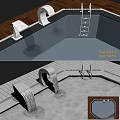 Garden Ornament Featuring Swimming Pool With Waterfall Clear Water And Wooden Deck Seats