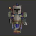 Man In Minecraft Style Knight Armor With Pixelated Design And Weapon