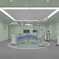 Modern Operating Room With Green Walls Surgical Table Surgical Lights Display Screen And Medical Equipment