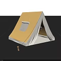 Yellow and White Camping Tent with Triangle Shape Support Poles Ropes and Spacious Interior