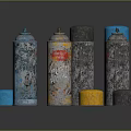 Colorful Spray Cans With Graffiti Designs And Various Colored Caps Displayed 3d model