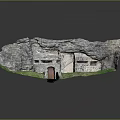 Rock Cave Entrance Scene With Natural Rock Formation And Lush Green Grass