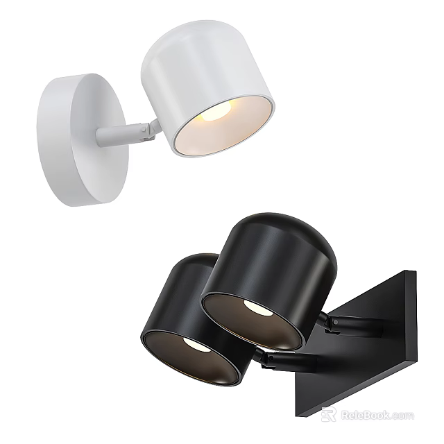Modern White and Black Wall Lamps with Sleek Cylindrical Shades and Minimalist Design 3d model 