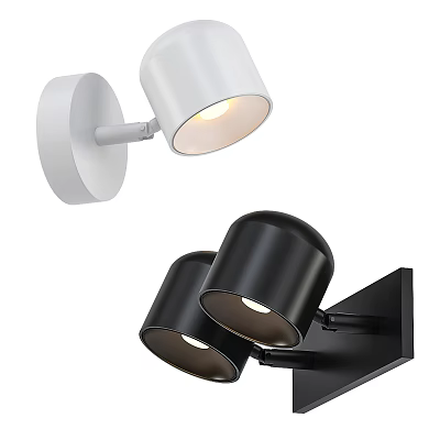 Modern White and Black Wall Lamps with Sleek Cylindrical Shades and Minimalist Design 3d model