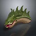 Green Spiked Mythical Creature Head With Scaly Texture Yellow Eyes And Red Tongue