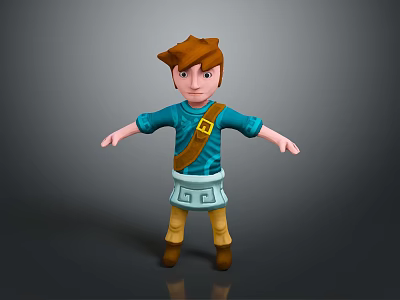 Cartoon Style Game And Movie Character With Brown Hair Blue Shirt Yellow Belt Standing Pose 3d model