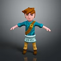 Cartoon Style Game And Movie Character With Brown Hair Blue Shirt Yellow Belt Standing Pose