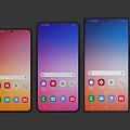 Three Modern Smartphones With Colorful Bright Screens And App Icons