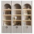 Modern Arched Decorative Cabinet With LED Lighting Books Sculpture Picture Frame And Potted Plant