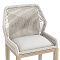 Woven Wicker Bar Stool With Light Gray Cushion And Wooden Frame