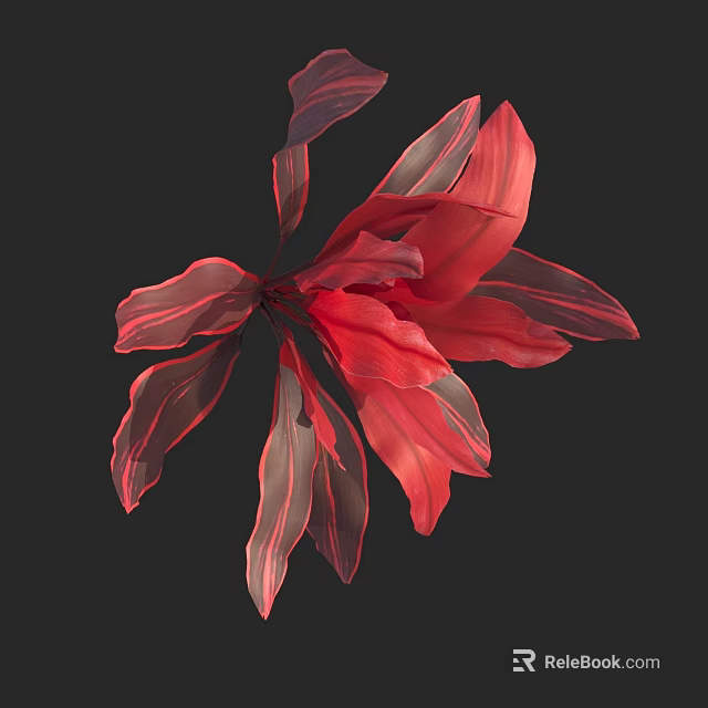 Lush Tropical Arbor Displaying Red and Deep Red Leaves with Pink Stripes 3d model 