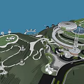 Modern Circular Building with Glass Curtain Walls Natural Surroundings Water Pond and Trees