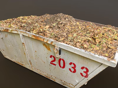 Outdoor Rusted Metal Dumpster Filled with Leaves and Debris Number 2033 3d model