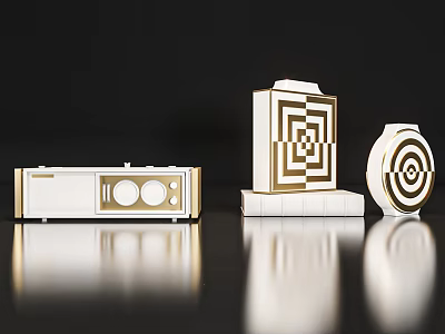 Modern Minimalist Decorative Ornament Set With White Gold Geometric Patterns For Stylish Home Decor 3d model