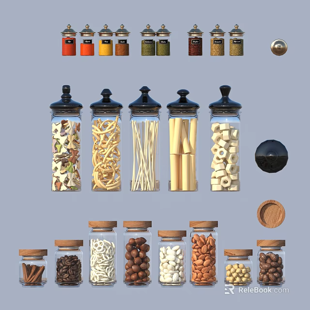 Glass Spice Jars With Lids Kitchen Organization Storage Various Spices Nuts Pasta 3d model 