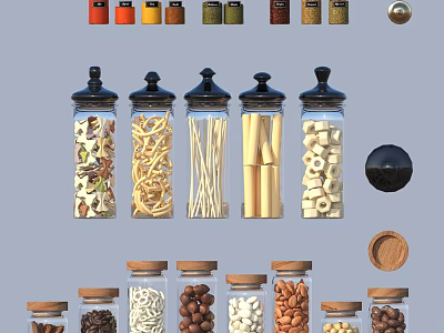 Glass Spice Jars With Lids Kitchen Organization Storage Various Spices Nuts Pasta 3d model