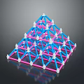 Geometric Pyramid Structure With Blue Pink Rods And White Connectors On Reflective Base