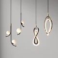 Elegant Modern Pendant Lights with Metallic Frames and Unique Curved Shapes 3d model