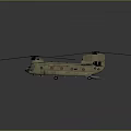Two Beige Military Helicopters With Black Rotors On Grey Background Scene