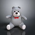 Gray Plush Teddy Bear With Red Bow Tie Soft Stuffed Toy For Kids