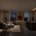 Modern Office Interior With Open Layout Wooden Desk Chair And Decorative Painting