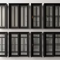 Multiple Modern Black Framed Sliding Doors With Glass Panels And Grid Patterns 3d model