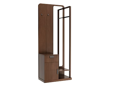 Modern Wooden Coat Rack With Hooks Drawer And Storage Shelf Design 3d model