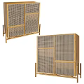 Modern Wooden Sideboard with Rattan Grid Design and Natural Storage Space