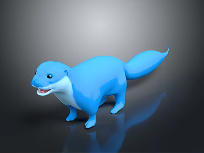 Blue Otter 3D Model Toy Figure With Shiny Surface On Dark Background 3d model