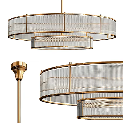 Elegant Modern Chandelier With Double Layered Golden Metal Frame And Transparent Glass Shade 3d model