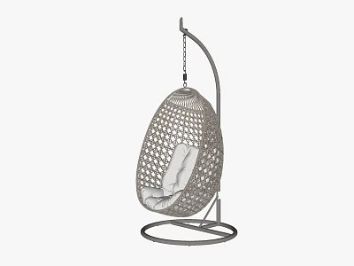 Stylish Rattan Egg Shaped Hanging Chair With Cushioned Seat And Metal Stand 3d model