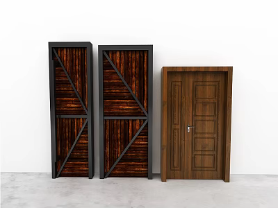 Modern Industrial And Classic Wooden Doors With Metal Frames And Panels 3d model