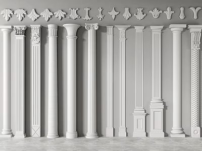 European Roman Column Carved Plaster Line Corner 3d model