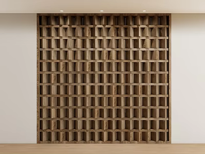 Wooden Partition With Grid Lattice Design For Modern Interior White Walls Light Flooring 3d model