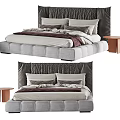 Modern Double Bed With Upholstered Headboard Gray Frame Bedding And Side Nightstand 3d model