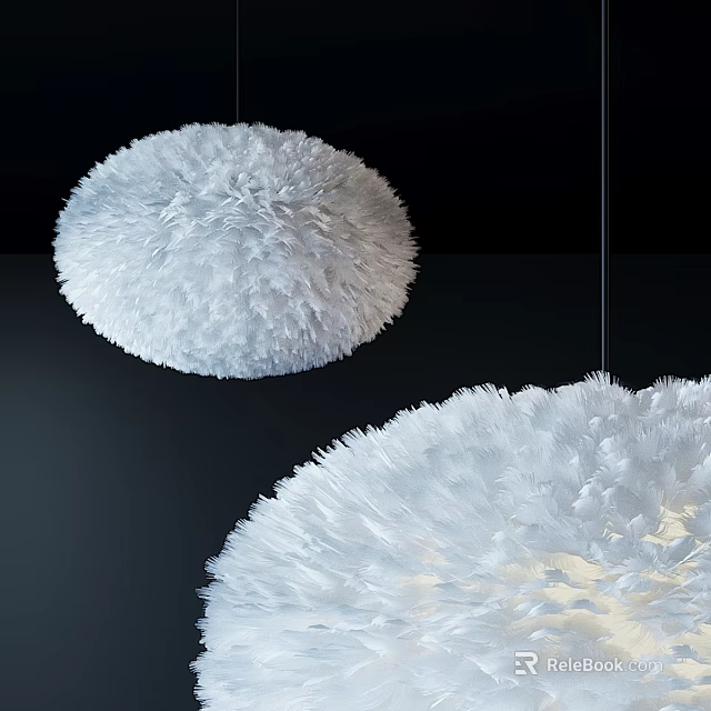 Elegant White Feather Chandelier Hanging In Modern Dark Background Interior Design 3d model 