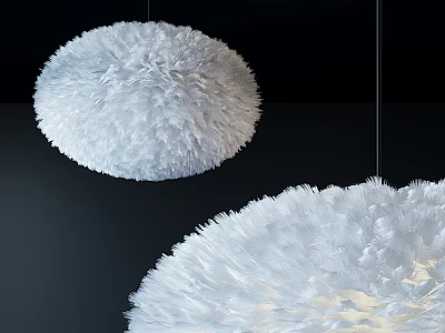 Elegant White Feather Chandelier Hanging In Modern Dark Background Interior Design 3d model