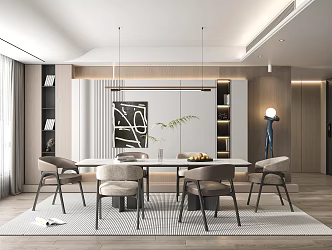 Dining room table and chair combination chandelier background wall 3d model